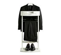 Wood Valet Stand with Tray, Suit Valet with Drawer, Pants Bracket and Tie Rack, Clothes Valet for Men, W33.5× L43×H107cm, For Entryway, Bedroom, Office (White)