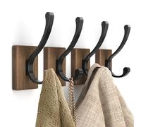 Wood Wall Hooks for Hanging - 4 Pack Coat Hooks Wall Mounted, Bussdis Wooden Rustic Farmhouse Heavy Duty Towel Hooks, Wall Hooks for Hanging Coats, Towel, Hat, Keys, Purse, Bag and Robe
