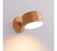 Wood Wall Mount Reading Lamp USB Rechargeable Night Light, Adjustable Bed Wall Sconce with Touch Sensor, Nordic Wooden Wall Lights Indoor Safe Lamps for Bedroom Bedside