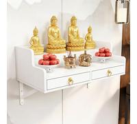 Wood Wall-Mounted Buddhist Altar Frame with Pull-Out Drawer, Small Prayer Meditation Offering Niche for Incense Tribute