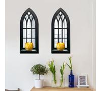 Wood Wall Sconce Candle Holder Set 2, Rustic Candle Sconces, Farmhouse Hanging Wall Décor, Carved Wood Frame, Mirrored Wall Accent
