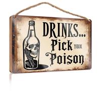 Wood Welcome Sign Drinks... Pick Your Poison Patio Bar Accessories Signs & Plaques(20X30CM)