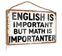 Wood Welcome Sign English Is Important But Math Is Importanter. Patio Bar Accessories Signs & Plaques(15X28CM)
