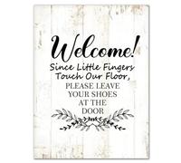 Wood Welcome Sign Since Little Fingers Touch Our Floor,Please Leave Your Shoes At The Door Morden Wooden Plaque, Inspirational Quotes Wooden Sign for The Home Office Decorations 12x16 Inch