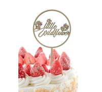 Wood Wildflower Cake Topper - Little Wildflower Birthday Decorations - Girls Wild One Birthdays Cake Toppers - Floral Baby Shower Decoration - Souvenirs Birthday for Family and Friends