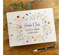 Wood Wildflower Message Notes Keepsake Wedding Guest Book | Personalised Wedding Guest Book | Message Book | Keepsake Book | Wooden Guest Book | Memory Book