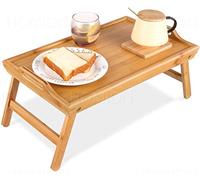 Wooden Breakfast in Bed Tray, 50 x 30 x 23 cm Serving Lap Tray With Folding Legs And Handles Camping Tray Compact Space Saving Natural Lightweight Bed Tray