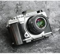 Wood Wooden Handle Hand Grip + Aluminum Base plate L Holder For OM-5 Mirrorless Camera (Ebony,Black Baseplate)