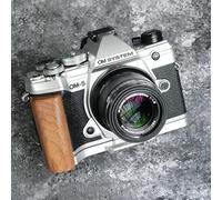 Wood Wooden Handle Hand Grip + Aluminum Base plate L Holder For OM-5 Mirrorless Camera (Walnut,Sliver Baseplate)