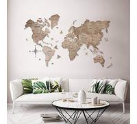 Wood World Map Wall Art Large Wall Decor - 2D World Travel Map (M L XL) UK only