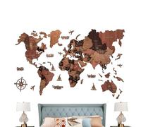 Wood World Map Wall Art With States and Capitals - Elegant Decorative Map for Home, School, Cafe, Apartment, and Dormitory Spaces