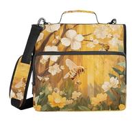 Wood Yellow Bee Kind Spring 3 Ringing Zippered Binder Bag with Handle and Removable Shoulder Strap Includes Zip Pocket School Binders Organizer for Middle School