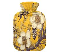 Wood Yellow Bee Kind Spring hot Water Bottle with Soft Cover, 2L hotwater Bag for Neck Shoulder Warmer, Neck Shoulder Warmer