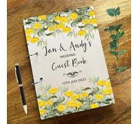 Wood Yellow Flowers Message Notes Keepsake Wedding Guest Book | Personalised Wedding Guest Book | Message Book | Keepsake Book | Wooden Guest Book | Memory Book