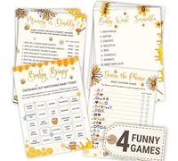 Woodamore Bee Baby Shower Games For Girl Boy - 4 Funny Baby Games For Bee Baby Shower Decorations, Baby Word Scramble Bingo Mommy Or Daddy Cards For 25 Guests