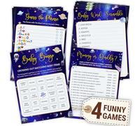 WOODAMORE Funny Baby Shower Games for Boy Girl - Space Baby Bingo Cards Word Scramble Mommy Or Daddy Game Activities, Over The Moon Shower Decorations