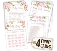 WOODAMORE Funny Baby Shower Games for Girl - Baby Shower Bingo Game Girl, Babies Showers Word Scramble, Floral Babies Showers Activities for 25 Guests, Trivia Mommy Or Daddy Game for Decor