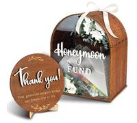 WOODAMORE Honeymoon Fund Box Wedding - Wooden Wedding Gift Card Box, Rustic Marriage Decor For Reception, Honey Moon Fund Money Boxes, Birthday, Graduation, Baby Shower and Bridal Showers