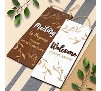 Woodamore Meeting In Progress Door Sign - In A Meeting Sign For Office Door Sign, Do Not Disturb Door Hanger Sign, Welcome Please Knock Busy Sign For Office Door Decor