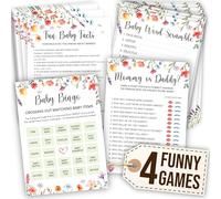 WOODAMORE Wildflower Baby Shower Bingo Game - Funny, Floral Baby Bingo for Girl, Mommy or Daddy, Shower Word Scramble