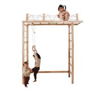 WoodandHearts Indoor Climbing Frame, Climbing Wall, Kids Gymnastics Bar, Swedish Ladder in White+Natural Wood Color (Gymnastic rings Natural wood)