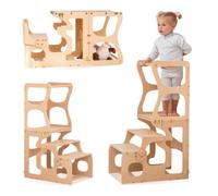 WoodandHearts WoodandHearts Kids Step Stool for toddlers - Made in EU - 2 in 1 Multifunctional Learning Tower - Kitchen Step Stool - Foldable (Natural Wood)