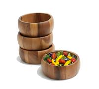 Woodard & Charles Set of 4 Acacia Wood Large Individual Salad Bowls, Snack Serving Bowls, 6 1/2" x 2 1/2"