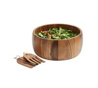 Woodard & Charles WTT207-230 Acacia Wood 3 Piece Bowl with Salad Hands Set, 10" x 4", Brown