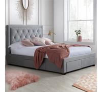 woodberry fabric double bed with 4 drawers in grey