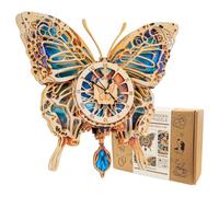 WOODBESTS 3D Puzzles for Adults - Butterfly, 3D Wooden Clock with Functional Timepiece, Mechanical Wooden Model Building Kit for Women Men, DIY Wall Art Clock for Home Decor Gifts
