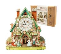 WOODBESTS 3D Puzzles for Adults - Easter Egg House, Wooden 3D Clock with Functional Timepiece, Mechanical Wooden Model Building Kit, Easter Gifts for Women Men, DIY Wall Art Clock for Home Decor Gifts