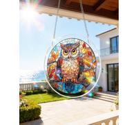 WOODBESTS Acrylic Puzzles Suncatcher Window Hanging, 83 Pieces Autumn Leaf Owl Puzzle, Suncatcher for Doors Garden, Mother's Day Christmas Birthday Gifts for Women Men (L - 8.9 * 8.9 in)