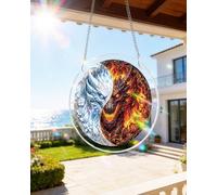 WOODBESTS Acrylic Puzzles Suncatcher Window Hanging, 83 Pieces Twin Dragon Realm Puzzle, Suncatcher for Doors Garden, Mother's Day Christmas Birthday Gifts for Women Men (L - 8.9 * 8.9 in)