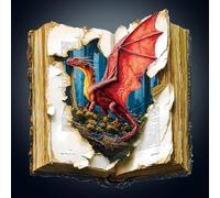 WOODBESTS Wooden Puzzles for Adults, Dragon on the Page Wooden Jigsaw Puzzles, Unique Shape Cut Wood Adult Puzzle, Christmas Birthday Gifts for Puzzle Lover (L, 34 x 31.2 cm, 275 pcs)