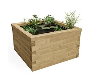 WoodBlocX Raised Pond Kit, Square Wooden Garden Pond, For Fish, Plants & Other Wildlife. Outdoor Water Features For The Garden- Easy To Install & No Power Tools Needed - (1.125 x 1.125 x 0.65m)