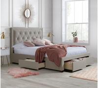 Woodbury Warm Stone Velvet Fabric 4 Drawer Storage Bed Frame - 5Ft King Size