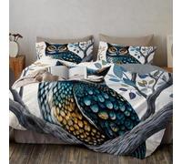 Woodcarved Owl Duvet Cover Single Size, Bedding Set Vintage Animal Illustration, Reversible Duvet Covers for Girls Boys Bedding Quilt Cover with Pillowcases Ultra Soft Comfy, Blue-Green