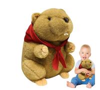 Woodchuck Plush Toy - Soft Cuddly Fabric 9.84 Inches | Adorable Realistic Groundhogss Stuffed Animal with Scarf | Sensory Snuggle Hugging Pillow for Nursery Home Decoration