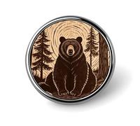 Woodcut Bear Lapel Pin Brooches Round Fashion Brooch Pin Cute Button Badges Alloy Button Pins Enamel Pins Metal Pinback for Hat Shirt Clothing Bags
