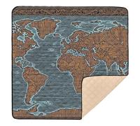 Woodcut Style World Map Wallpaper Cute Foldable Baby Playmat for Floor Comfortable Tummy Time Mat for Baby Toddler Infant, 50'' x 50''
