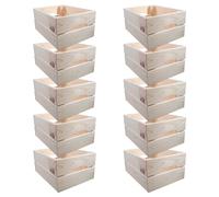 WooDeeDoo | 10 Pack | Small Decorative Wooden Crate | 31 x 23 x 15 cm | Flat Packed Slatted Solid Storage Box with Handles | Display Plants Apple Fruits DIY Hamper | Unpainted Natural Pine