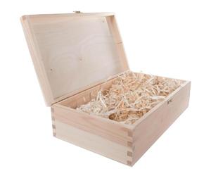 WooDeeDoo 2 Bottles Wine Wooden Box Prefilled with Wood Wool - 36 x 20 x 10.5 cm - Presentation Crate with Removable Divider for Storage Gift Carrier or Personalised Display Case