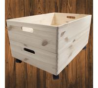 Woodeedoo 2 Tier Extra Large Shallow Open Top Wooden Storage Boxes With Wheels And Stackable Crate 59.5X39.5X32Cm