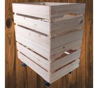 Woodeedoo 2-Tier Large Wooden Crate With Wheels Stackable Pine Storage Box Rustic Unfinished Container Tools Organiser 46X31X56Cm