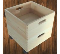 Woodeedoo 2 Tier Square Wooden Crate Storage Box Set With Wheels Stackable Pine Unit For Home Utility Craft 30 X 30 X 31.5 Cm