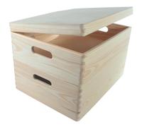 WooDeeDoo 2 Tier Stackable Wooden Storage Box Set with Lid and Handles - Large Shallow Pine Crates for Under Shelf Storage Home Organisation or Desk Units - 40 x 30 x 27.5 cm