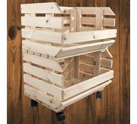 Woodeedoo 2-Tier Stackable Wooden Vegetable Rack Storage Crate Set With Wheels Mobile Food Kitchen Organiser 39.5X29.5X52.5Cm