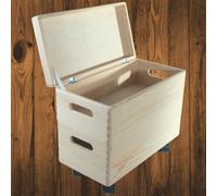 Woodeedoo 2 Tier Wooden Storage Unit With Lid Wheels And Cut Out Handles Slim Pine Crate For Bathroom Kitchen Utility 40X20X32 Cm