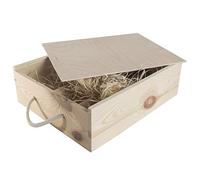WooDeeDoo 3 Bottle Wine Wooden Box with Sliding Lid and Rope Handle - 35 x 30 x 10.5 cm - Triple Gift Crate with Wood Wool for Hamper Packaging Storage Display or Personalised Decoration