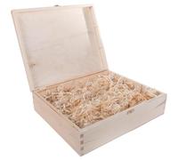 WooDeeDoo 3 Bottles Wine Wooden Box Prefilled with Wood Wool - 36 x 30 x 10.5 cm - Rustic Gift Crate with Clasp and Divider for Presentation Storage Display or Personalised Decoration